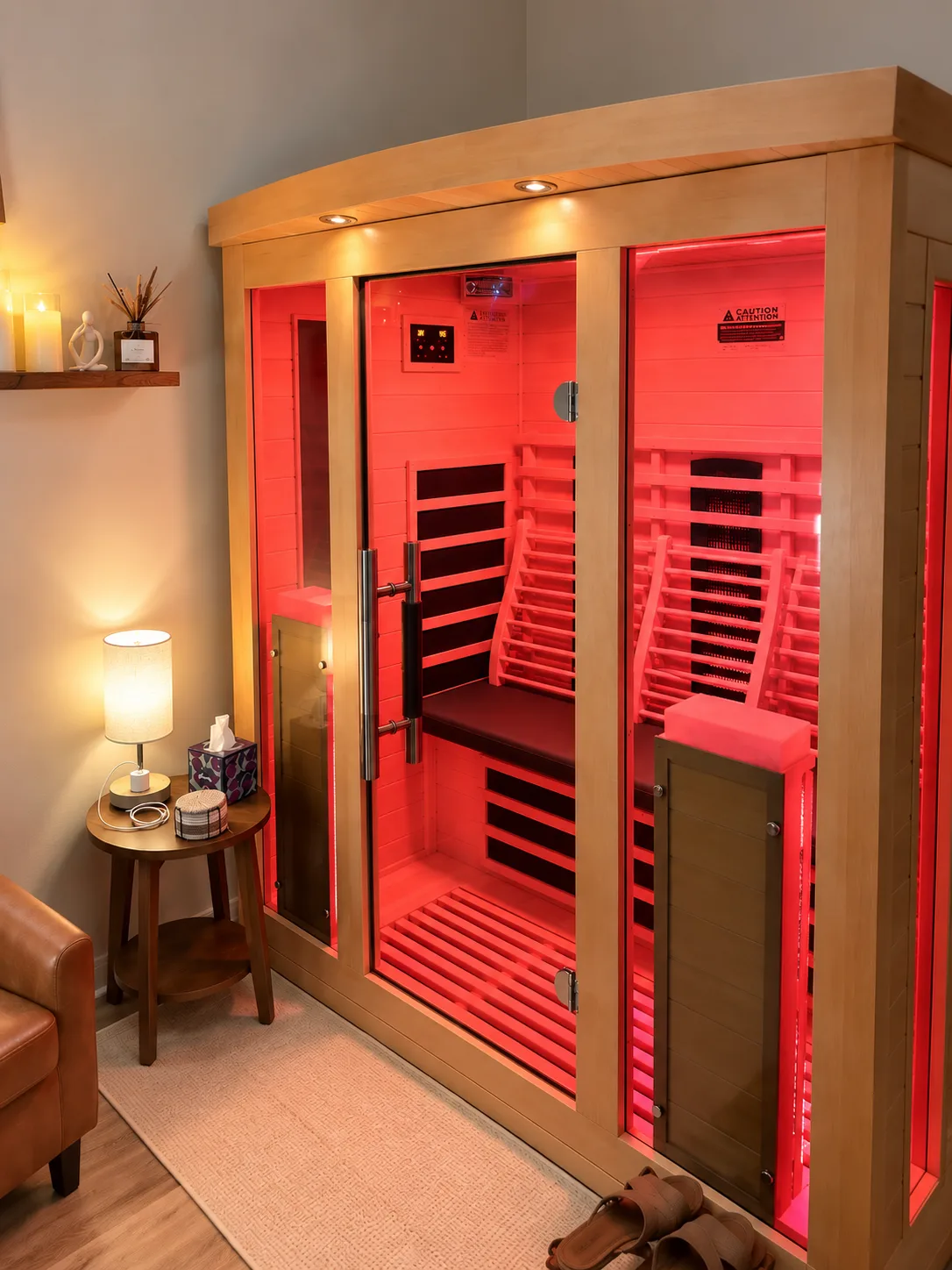Inside one of our private infrared sauna rooms at Sauna By Appointment in Agoura Hills